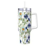 YWSOTRE Camomille e fiordalisi acquerellati,Tazza Ice Bully da 40 oz con manico, in acciaio inossidabile, con borraccia