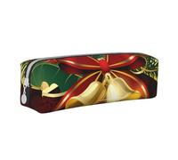 YWSOTRE Campane d'oro del nastro rosso di Natale, Astuccio per matite Astuccio per penne Astuccio per matite in pelle portatile con astuccio cosmetico con cerniera