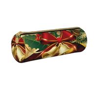 YWSOTRE Campane d'oro del nastro rosso di Natale, Astuccio portapenne cilindrico Astuccio portapenne in pelle portatile con astuccio cosmetico con cerniera