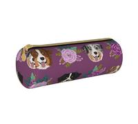 YWSOTRE Cane australiano Floreale Pastore australiano, Astuccio portapenne cilindrico Astuccio portapenne in pelle portatile con astuccio cosmetico con cerniera