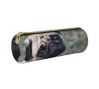 YWSOTRE Cane carlino stampato, Astuccio portapenne cilindrico Astuccio portapenne in pelle portatile con astuccio cosmetico con cerniera