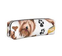 YWSOTRE Cane sorridente Yorkshire Terrier, Astuccio per matite Astuccio per penne Astuccio per matite in pelle portatile con astuccio cosmetico con cerniera