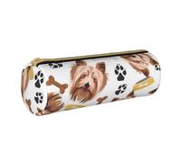 YWSOTRE Cane sorridente Yorkshire Terrier, Astuccio portapenne cilindrico Astuccio portapenne in pelle portatile con astuccio cosmetico con cerniera