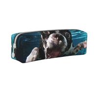 YWSOTRE Cane subacqueo Boston Terrier, Astuccio per matite Astuccio per penne Astuccio per matite in pelle portatile con astuccio cosmetico con cerniera