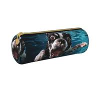 YWSOTRE Cane subacqueo Boston Terrier, Astuccio portapenne cilindrico Astuccio portapenne in pelle portatile con astuccio cosmetico con cerniera