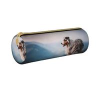 YWSOTRE Cani da compagnia australiani delle montagne del pastore australiano, Astuccio portapenne cilindrico Astuccio portapenne in pelle portatile con astuccio cosmetico con cerniera