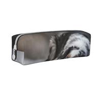 YWSOTRE Cani grigi bianchi di neve di inverno del pastore australiano, Astuccio per matite Astuccio per penne Astuccio per matite in pelle portatile con astuccio cosmetico con cerniera