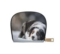 YWSOTRE Cani grigi bianchi di neve di inverno del pastore australiano, Custodia per carte in pelle PU Elegante porta carte di credito Porta carte di credito