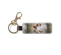 YWSOTRE Cani nel fiume d'acqua Cani marroni bianchi Pannello, Portachiavi in pelle PU, portachiavi con anello portachiavi, organizer, 1 pz