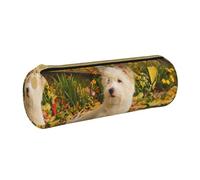 YWSOTRE Cani Westie Autumn West Highland White Terrier, Astuccio portapenne cilindrico Astuccio portapenne in pelle portatile con astuccio cosmetico con cerniera