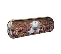 YWSOTRE Cani Westie Bokeh West Highland White Terrier, Astuccio portapenne cilindrico Astuccio portapenne in pelle portatile con astuccio cosmetico con cerniera