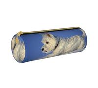 YWSOTRE Cani Westie Winter West Highland White Terrier, Astuccio portapenne cilindrico Astuccio portapenne in pelle portatile con astuccio cosmetico con cerniera