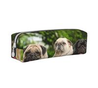 YWSOTRE Carlino Amicizia Bokeh Cani Animali Amici Carlino, Astuccio per matite Astuccio per penne Astuccio per matite in pelle portatile con astuccio cosmetico con cerniera