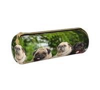 YWSOTRE Carlino Amicizia Bokeh Cani Animali Amici Carlino, Astuccio portapenne cilindrico Astuccio portapenne in pelle portatile con astuccio cosmetico con cerniera