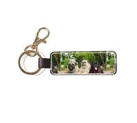 YWSOTRE Carlino Amicizia Bokeh Cani Animali Domestici Amici Carlino, Portachiavi in pelle PU, portachiavi con anello portachiavi, organizer, 1 pz