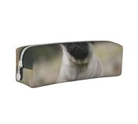 YWSOTRE Carlino Bokeh Cucciolo Cani Prato Animali Carlino, Astuccio per matite Astuccio per penne Astuccio per matite in pelle portatile con astuccio cosmetico con cerniera