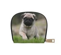 YWSOTRE Carlino Bokeh Cucciolo Cani Prato Animali Carlino, Custodia per carte in pelle PU Elegante porta carte di credito Porta carte di credito