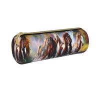YWSOTRE Cavalli degli indiani nativi americani, Astuccio portapenne cilindrico Astuccio portapenne in pelle portatile con astuccio cosmetico con cerniera