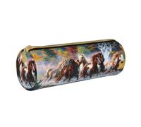 YWSOTRE Cavalli degli indiani nativi americani, Astuccio portapenne cilindrico Astuccio portapenne in pelle portatile con astuccio cosmetico con cerniera