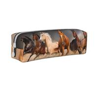 YWSOTRE Cavalli marroni al galoppo nel deserto stampati, Astuccio per matite Astuccio per penne Astuccio per matite in pelle portatile con astuccio cosmetico con cerniera