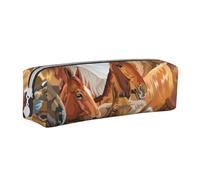 YWSOTRE Cavallo animale dell'acquerello stampato, Astuccio per matite Astuccio per penne Astuccio per matite in pelle portatile con astuccio cosmetico con cerniera