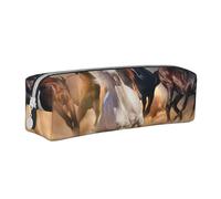 YWSOTRE Cavallo selvaggio che corre contro la tempesta di sabbia, Astuccio per matite Astuccio per penne Astuccio per matite in pelle portatile con astuccio cosmetico con cerniera
