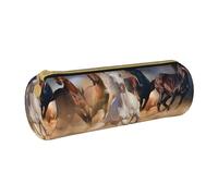 YWSOTRE Cavallo selvaggio che corre contro la tempesta di sabbia, Astuccio portapenne cilindrico Astuccio portapenne in pelle portatile con astuccio cosmetico con cerniera