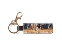 YWSOTRE Cavallo selvaggio che corre contro la tempesta di sabbia, Portachiavi in pelle PU, portachiavi con anello portachiavi, organizer, 1 pz