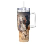 YWSOTRE Cavallo selvaggio che corre contro la tempesta di sabbia,Tazza Ice Bully da 40 oz con manico, in acciaio inossidabile, con borraccia