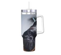 YWSOTRE Centro commerciale Bulldog francesi Cani neri Animali domestici,Tazza Ice Bully da 40 oz con manico, in acciaio inossidabile, con borraccia