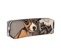 YWSOTRE Chihuahua Bulldog carino carlino cane animale domestico amici cucciolo beige, Astuccio per matite Astuccio per penne Astuccio per matite in pelle portatile con astuccio cosmetico con cerniera