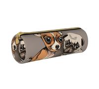 YWSOTRE Chihuahua Bulldog carino carlino cane animale domestico amici cucciolo beige, Astuccio portapenne cilindrico Astuccio portapenne in pelle portatile con astuccio cosmetico con cerniera