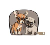 YWSOTRE Chihuahua Bulldog carino carlino cane animale domestico amici cucciolo beige, Custodia per carte in pelle PU Elegante porta carte di credito Porta carte di credito
