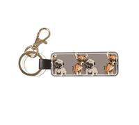 YWSOTRE Chihuahua Bulldog Carlino Carino Cane Animale Domestico Amici Cucciolo Beige, Portachiavi in pelle PU, portachiavi con anello portachiavi, organizer, 1 pz