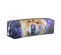 YWSOTRE Chow-Chow dolce soffice cani marroni viola selvatici, Astuccio per matite Astuccio per penne Astuccio per matite in pelle portatile con astuccio cosmetico con cerniera