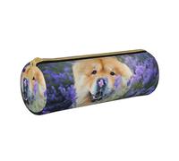 YWSOTRE Chow-Chow dolce soffice cani marroni viola selvatici, Astuccio portapenne cilindrico Astuccio portapenne in pelle portatile con astuccio cosmetico con cerniera