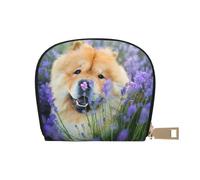 YWSOTRE Chow-Chow dolce soffice cani marroni viola selvatici, Custodia per carte in pelle PU Elegante porta carte di credito Porta carte di credito