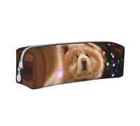 YWSOTRE Chow Chow White Fluffy Cani Animali domestici Cani Natale, Astuccio per matite Astuccio per penne Astuccio per matite in pelle portatile con astuccio cosmetico con cerniera