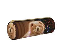 YWSOTRE Chow Chow White Fluffy Cani Animali domestici Cani Natale, Astuccio portapenne cilindrico Astuccio portapenne in pelle portatile con astuccio cosmetico con cerniera