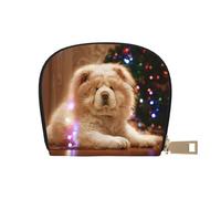 YWSOTRE Chow Chow White Fluffy Cani Animali domestici Cani Natale, Custodia per carte in pelle PU Elegante porta carte di credito Porta carte di credito