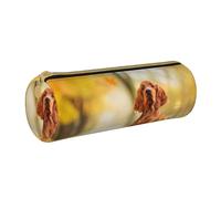 YWSOTRE Cocker Spaniel Autunno Park Brown Spaniel Cani, Astuccio portapenne cilindrico Astuccio portapenne in pelle portatile con astuccio cosmetico con cerniera