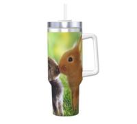 YWSOTRE Coniglio Amore Stampato,Tazza Ice Bully da 40 oz con manico, in acciaio inossidabile, con borraccia