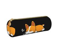 YWSOTRE Corgi carino che dorme, Astuccio portapenne cilindrico Astuccio portapenne in pelle portatile con astuccio cosmetico con cerniera