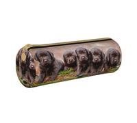 YWSOTRE Cuccioli Labrador Marrone Piccola Famiglia Di Cuccioli, Astuccio portapenne cilindrico Astuccio portapenne in pelle portatile con astuccio cosmetico con cerniera