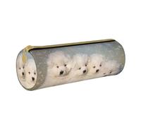 YWSOTRE Cuccioli Samoiedo Cani Bianchi Famiglia Piccolo Samoiedo, Astuccio portapenne cilindrico Astuccio portapenne in pelle portatile con astuccio cosmetico con cerniera