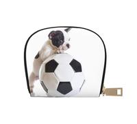 YWSOTRE Cucciolo Del Bulldog Francese Con Pallone Da Calcio, Custodia per carte in pelle PU Elegante porta carte di credito Porta carte di credito
