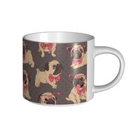 YWSOTRE Cucciolo di carlino dei cartoni animati con gli occhiali e il papillon, Tazza in ceramica di grande capacità, tazza da tè, tazza da caffè 450 ml