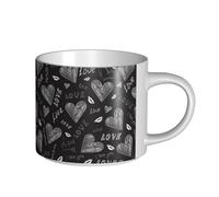 YWSOTRE Cuori scritti a mano, parole d'amore, Tazza in ceramica di grande capacità, tazza da tè, tazza da caffè 450 ml