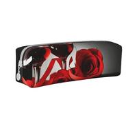 YWSOTRE Decorazione per amanti romantici di rose rosse e vino, Astuccio per matite Astuccio per penne Astuccio per matite in pelle portatile con astuccio cosmetico con cerniera