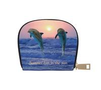 YWSOTRE Delfino tursiope all'alba, Custodia per carte in pelle PU Elegante porta carte di credito Porta carte di credito
